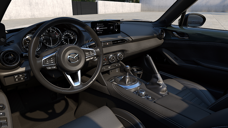 Roadster Miata 2027 vue sur le poste de conduite orienté vers le conducteur 
