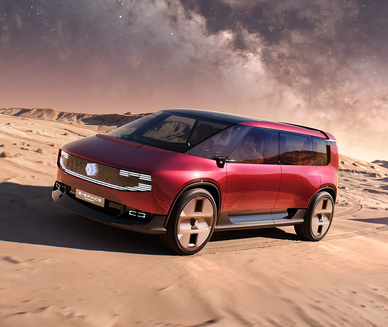 Nouvel E-Space rouge exposé sur du sable