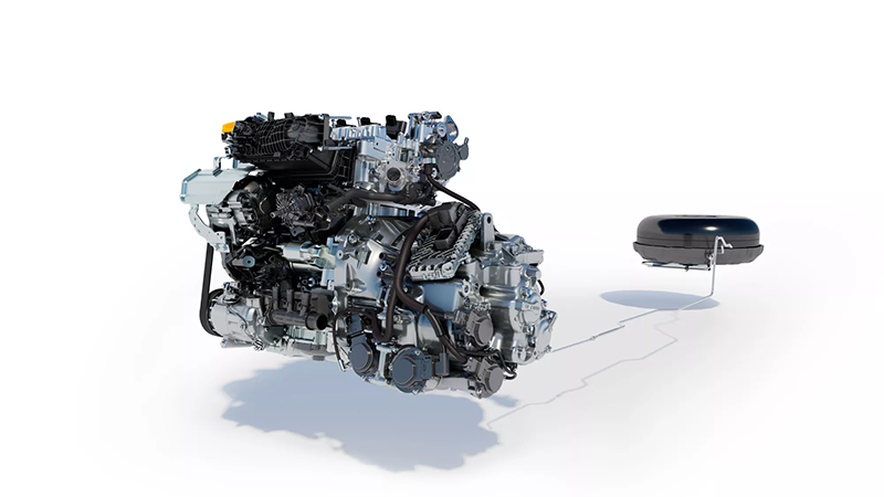 Vue détaillée du moteur Renault Eco-G 120 ch, bloc 3 cylindres turbo HR12 bicarburation essence et GPL.