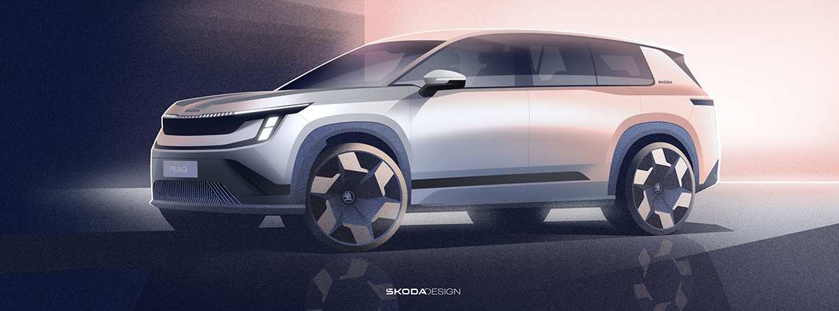 Croquis de présentation du Skoda Peak nouveau SUV de la marque