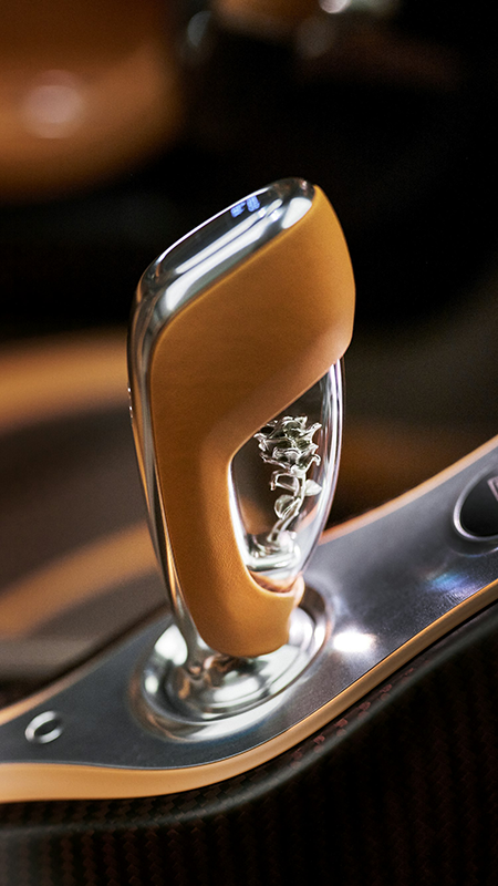 Le clou du spectacle se trouve sur le sélecteur de vitesse : il intègre une rose miniature en argent,