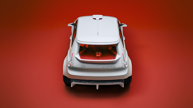 Alpine A290 Lacoste Blance sur fond rouge vue du dessus